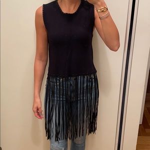 Zara knit black fringe top